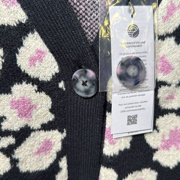 NWT-UGG-Shaina Cardigan- BLACK HIBISCINA-black/white/pink- Size Small - Picture 9 of 12